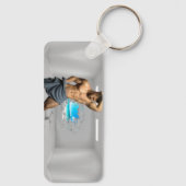 SlipperyJoe's Handtuch gebrochen, weiße Ziegelwand Schlüsselanhänger (Rückseite)