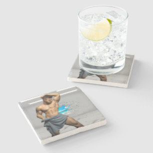 SlipperyJoe's Handtuch gebrochen, weiße Ziegelwand Steinuntersetzer