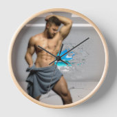 SlipperyJoe's Handtuch gebrochen, weiße Ziegelwand Uhr (Vorderseite)