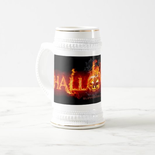 SlipperyJoe's Happy Halloween Kürbis glühende Auge Bierglas (Vorderseite Links)