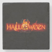 SlipperyJoe's Happy Halloween Kürbis glühende Auge Steinuntersetzer (Vorderseite)