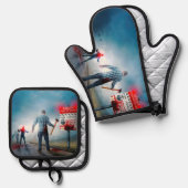 SlipperyJoe's Happy Halloween tote Zombies beängst Ofenhandschuh & Topflappen-Set (Vorderseite/Rückseite)