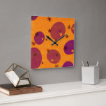 SlipperyJoe's Happy Hanukkah Jüdische Hebräische G Quadratische Wanduhr<br><div class="desc">SlipperyJoe's Happy Hanukkah Jüdische hebräische Gelee gefüllt Doughnut Darstellung Chanukah Geschenke Dekorationen Judaismus Religion kleine asterisk-ähnliche Symbole künstlerisch lila orange ovale Formen spielerisch Anordnung künstlerische abstrakte Muster hellen Hintergrund</div>