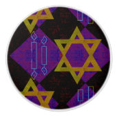 SlipperyJoe's Happy Hanukkah Star von David menora Keramikknauf (Vorderseite)