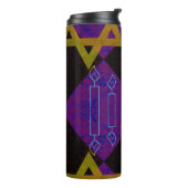 SlipperyJoe's Happy Hanukkah Star von David menora Thermosbecher (Nach links gedreht)