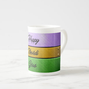 SlipperyJoe's Happy Mardi Gras lila goldgrün b Porzellantasse