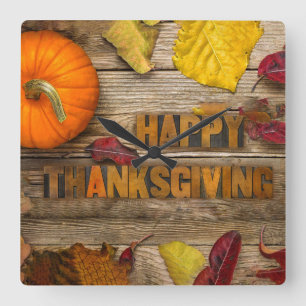 SlipperyJoe's Happy Thanksgiving Kürbisgetrocknete Quadratische Wanduhr