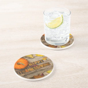 SlipperyJoe's Happy Thanksgiving pumpkin dried lea Getränkeuntersetzer