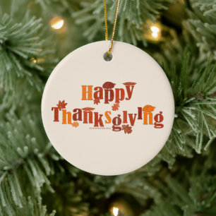 SlipperyJoe's helle festliche Thanksgiving-Grafik Keramik Ornament