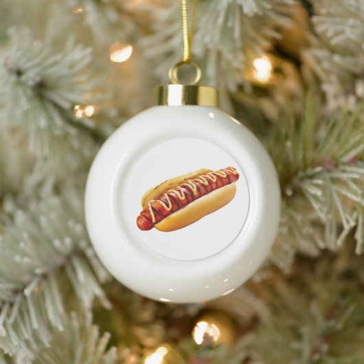 SlipperyJoe's Hot Dog verschachtelt weiche Knochen Keramik Kugel-Ornament (Baum)
