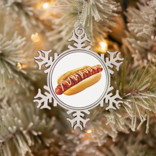 SlipperyJoe's Hot Dog verschachtelt weiche Knochen Schneeflocken Zinn-Ornament (Baum)