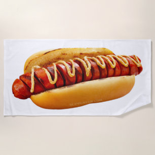 SlipperyJoe's Hotdog Senf Scheibenfleisch Brötchen Strandtuch