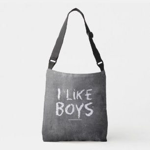 SlipperyJoe's I Like Boys schmutzige schwarze Tafe Tragetaschen Mit Langen Trägern