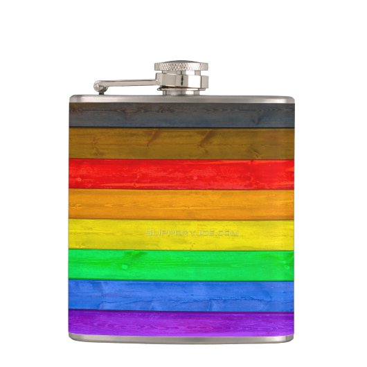 SlipperyJoe's Inclusive Gay Pride Flag strukturier Flachmann (Vorderseite)