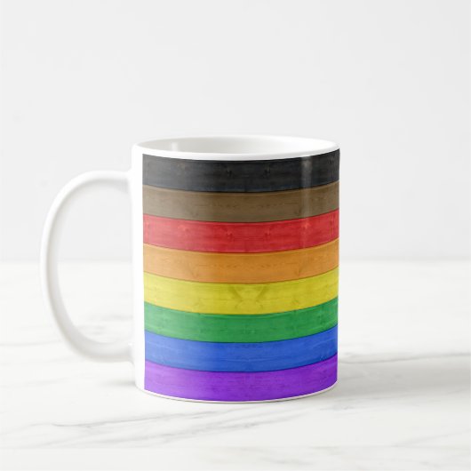 SlipperyJoe's Inclusive Gay Pride Flag strukturier Kaffeetasse (Links)