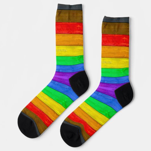 SlipperyJoe's Inclusive Gay Pride Flag strukturier Socken (Linkes Detail)