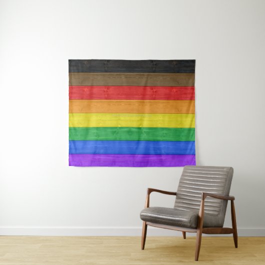 SlipperyJoe's Inclusive Gay Pride Flag strukturier Wandteppich (Beispiel (Horizontal))