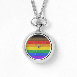 SlipperyJoe's inklusive Gay Pride Fahne Holzblau Armbanduhr
