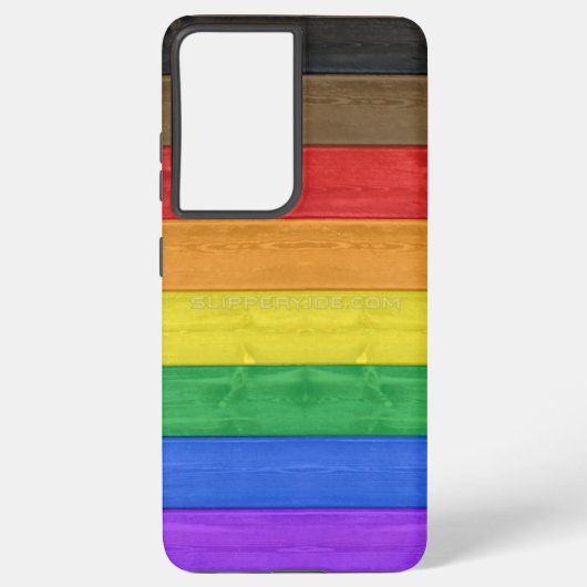 SlipperyJoe's inklusive Gay Pride Fahne Holzblau Samsung Galaxy Hülle (Rückseite)