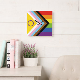 SlipperyJoe's Intersex Pride-Flagge gelber Hinterg Quadratische Wanduhr