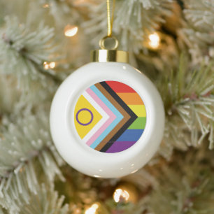 SlipperyJoe's Intersex-Stolzflagge gelber Hintergr Keramik Kugel-Ornament