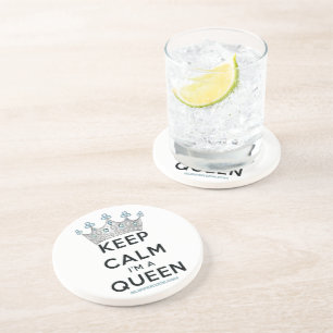 SlipperyJoe's Keep-Calm-Queen polierter Silber-Kra Getränkeuntersetzer