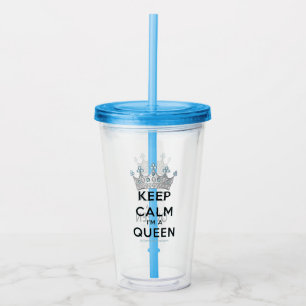 SlipperyJoe's Keep-Calm-Queen poliertes Silber-Kro Acryltrinkbecher