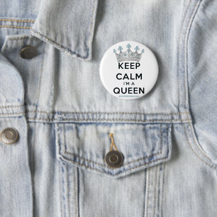SlipperyJoe's Keep-Calm-Queen poliertes Silber-Kro Button