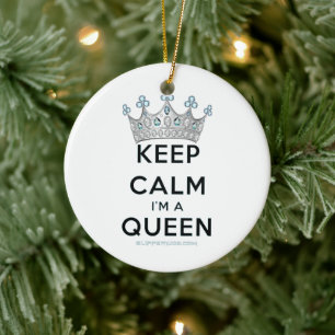 SlipperyJoe's Keep-Calm-Queen poliertes Silber-Kro Keramik Ornament