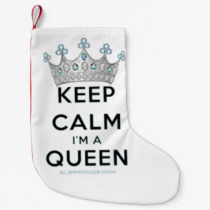 SlipperyJoe's Keep-Calm-Queen poliertes Silber-Kro Kleiner Weihnachtsstrumpf