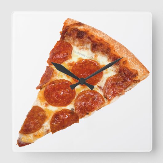 SlipperyJoe's klassische Pepperoni-Pizzaschnitt ge Quadratische Wanduhr (Vorderseite)