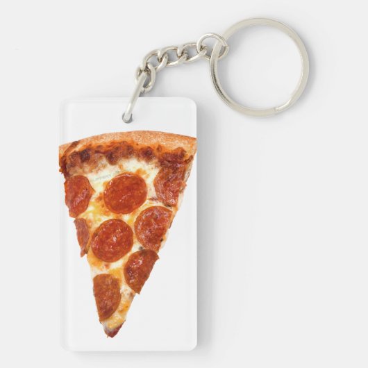 SlipperyJoe's klassische Pepperoni-Pizzaschnitt ge Schlüsselanhänger (Rückseite)