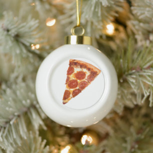 SlipperyJoe's klassisches Pepperoni-Pizza-Stück ge Keramik Kugel-Ornament