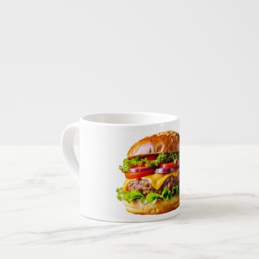 SlipperyJoe's köstlich gestapelte Hamburger-Thic Espressotasse (Vorderseite Links)
