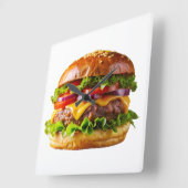 SlipperyJoe's köstlich gestapelte Hamburger-Thic Quadratische Wanduhr (Winkel)