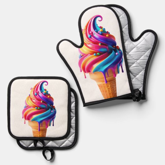 SlipperyJoe's lebendige Speisekarte mit Eis Ofenhandschuh & Topflappen-Set (Vorderseite/Rückseite)