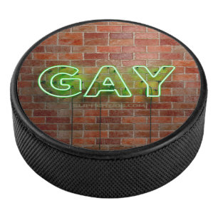 SlipperyJoe's lebendiger Neon Gay-Schild grünen St Eishockey Puck