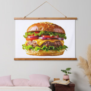 SlipperyJoe's leckeren Cheeseburger knusprige Spec Wandteppich Mit Holzrahmen