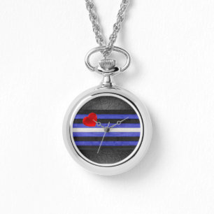 SlipperyJoe's Leder-Stolzflagge schwarz königsblau Armbanduhr