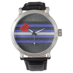 SlipperyJoe's Leder-Stolzflagge schwarz königsblau Armbanduhr