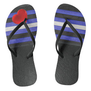 SlipperyJoe's Leder-Stolzflagge schwarz königsblau Badesandalen