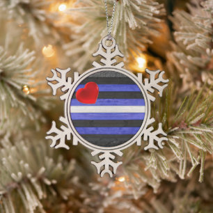 SlipperyJoe's Leder-Stolzflagge schwarz königsblau Schneeflocken Zinn-Ornament