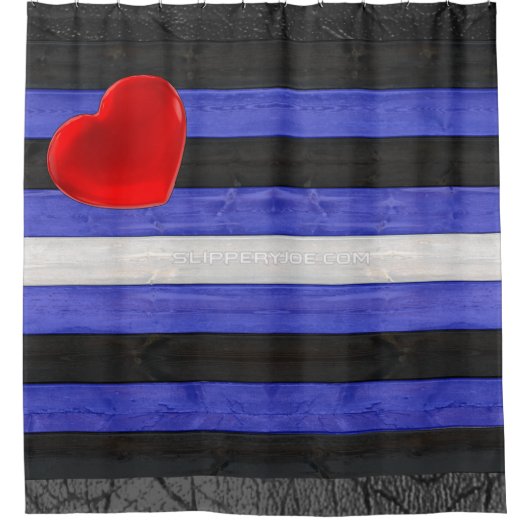 SlipperyJoe's Lederstolperflagge schwarz königsbla Duschvorhang (Vorderseite)