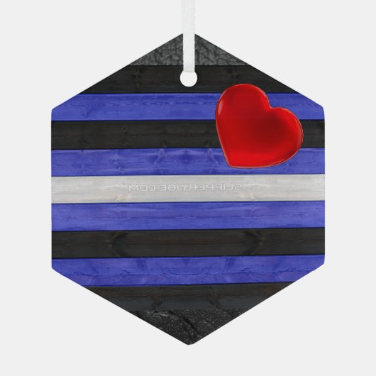 SlipperyJoe's Lederstolperflagge schwarz königsbla Ornament Aus Glas (Rückseite)