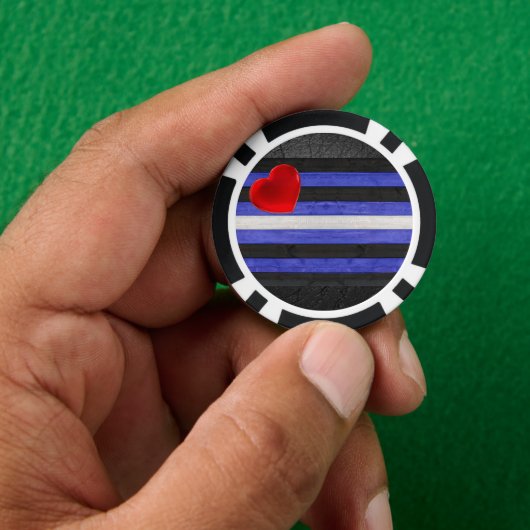 SlipperyJoe's Lederstolperflagge schwarz königsbla Pokerchips (Hand)