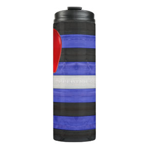SlipperyJoe's Lederstolperflagge schwarz königsbla Thermosbecher