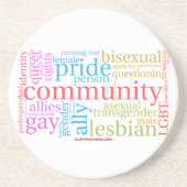 SlipperyJoe's LGBTQ+ Community Wortwolke Getränkeuntersetzer (Vorne)