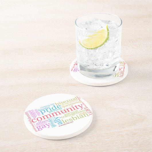 SlipperyJoe's LGBTQ+ Community Wortwolke Getränkeuntersetzer (Seite)