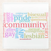 SlipperyJoe's LGBTQ+ Community Wortwolke Glasuntersetzer (Vorderseite)