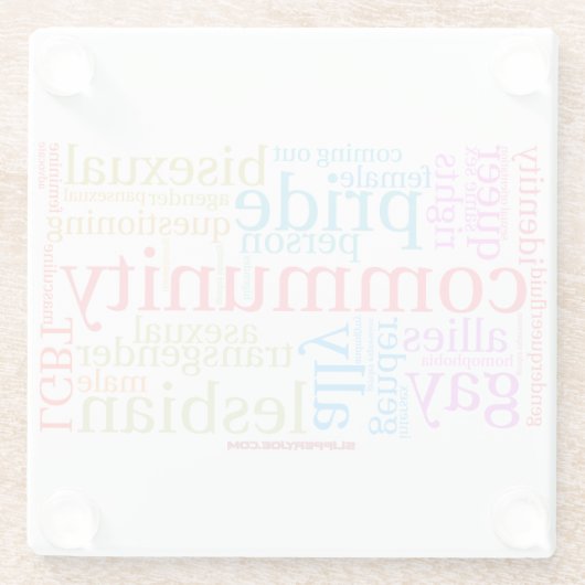 SlipperyJoe's LGBTQ+ Community Wortwolke Glasuntersetzer (Rückseite)